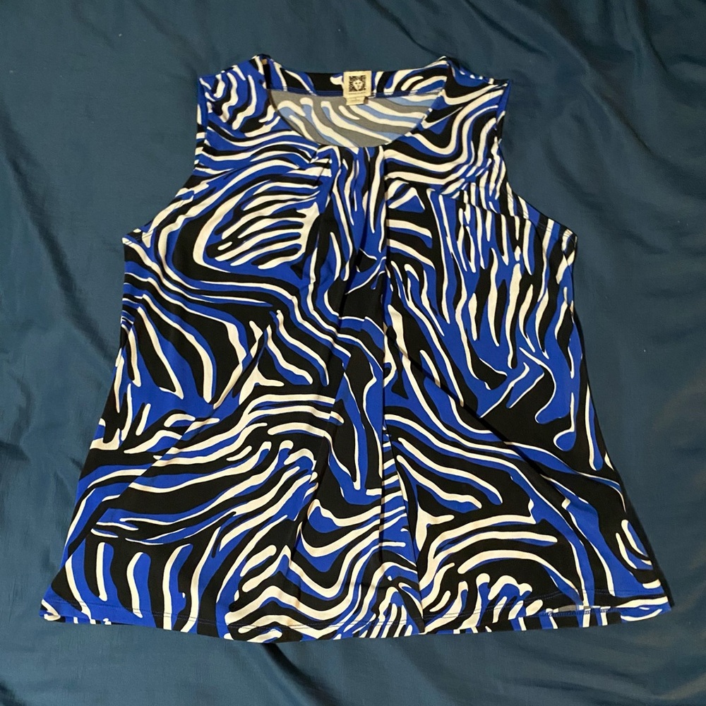 Anne Klein Black and Blue Zebra Print Blouse